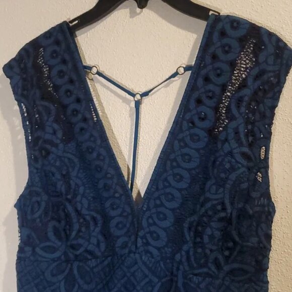 Free People One Million Lovers Lace Mini Dress Blue Size 10 - Picture 3 of 4